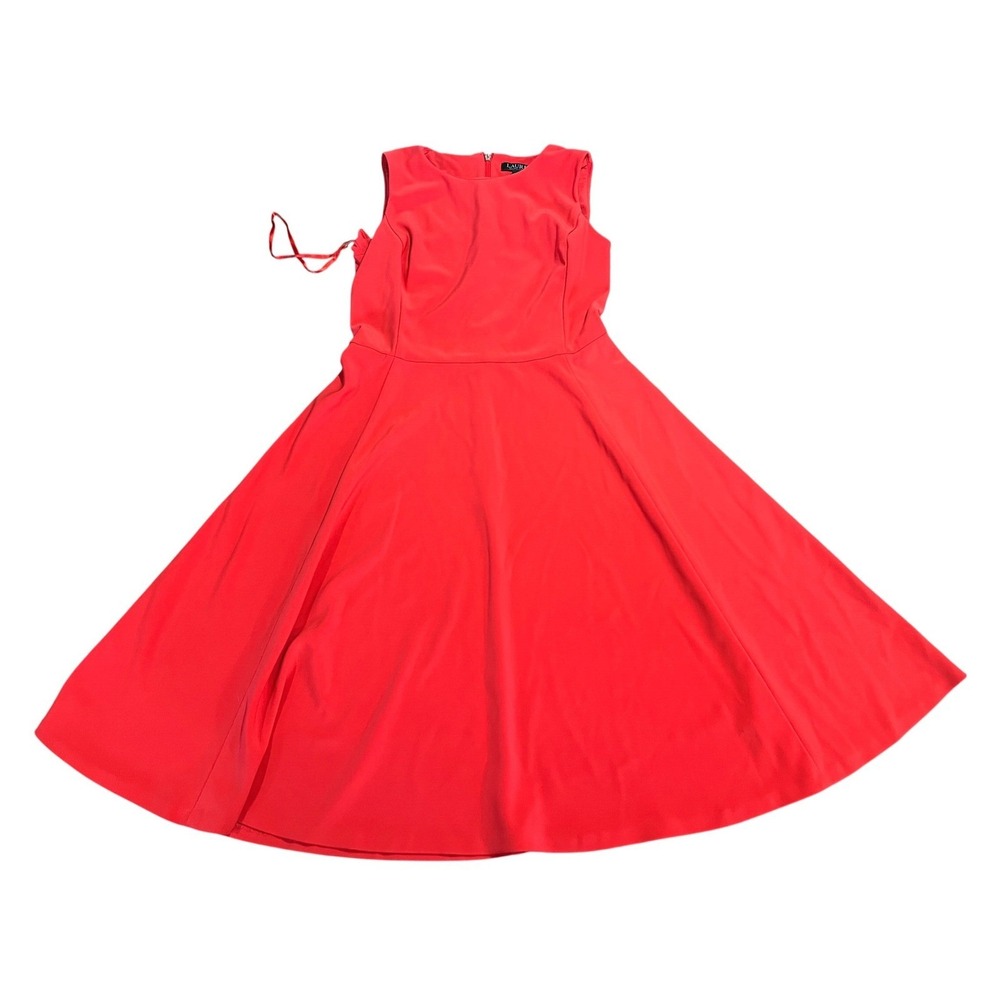 Lauren Ralph Lauren Red Fit Flare Crepe Elegant Evening Dress 6 Classic Preppy